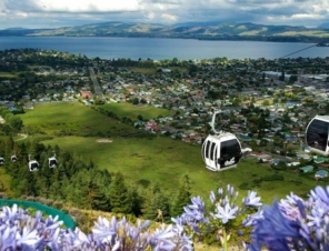 Rotoura lake and City far below Skyline Rotorua 